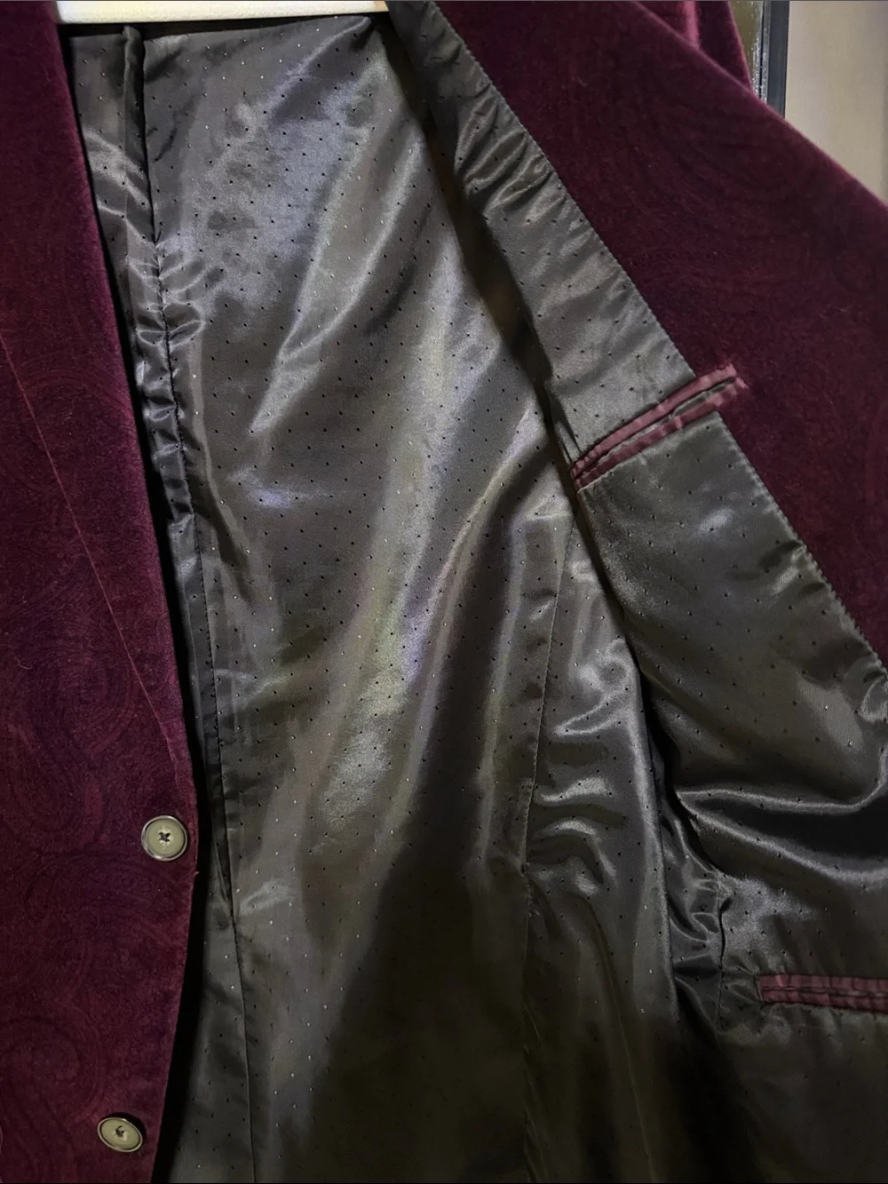 Tommy Hilfiger Burgundy Velvet Paisley Blazer Sport Coat 40R